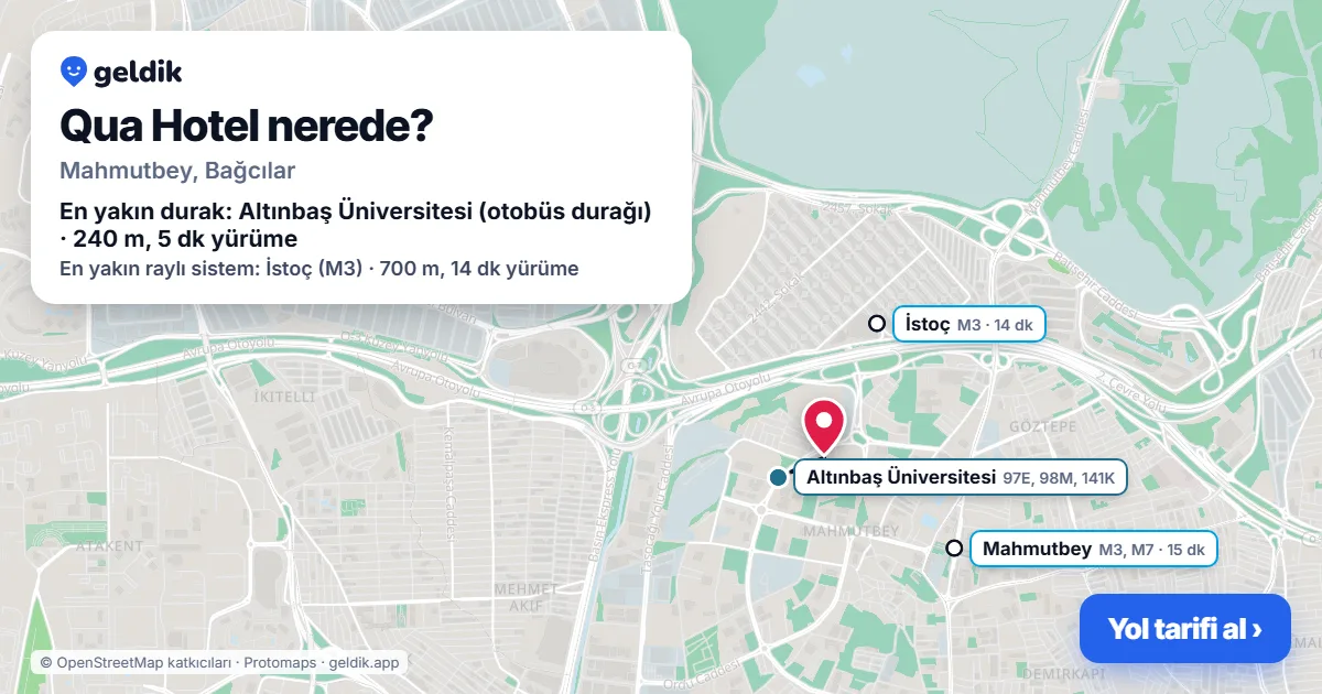 Qua Hotel nerede: haritada konumu ve en yakın duraklar, yürüme süreleriyle