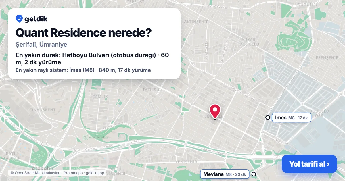 Quant Residence nerede: haritada konumu ve en yakın duraklar, yürüme süreleriyle