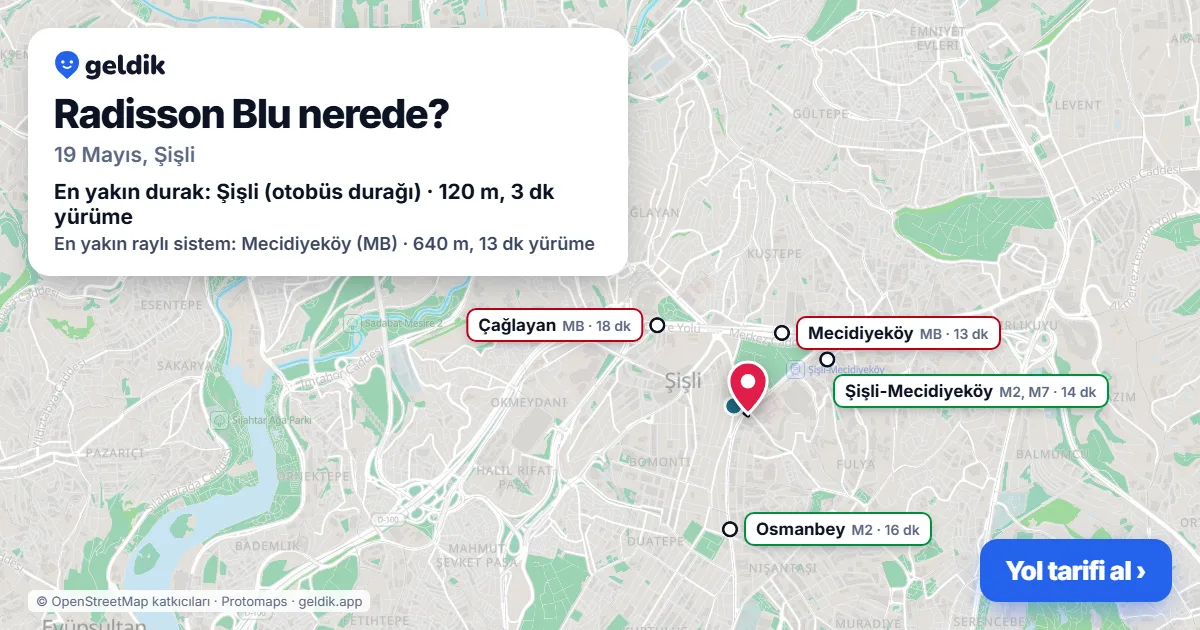 Where is Radisson Blu: map with its location and the nearest stops, with walking times