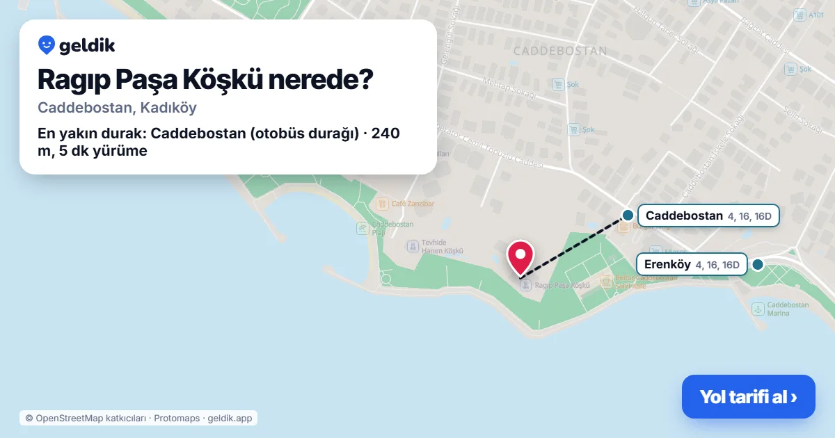 Where is Ragıp Paşa Köşkü: map with its location and the nearest stops, with walking times