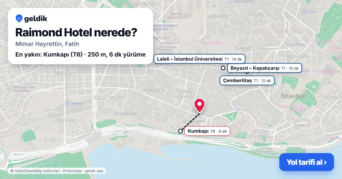 Where is Raimond Hotel: map with its location and the nearest stops, with walking times