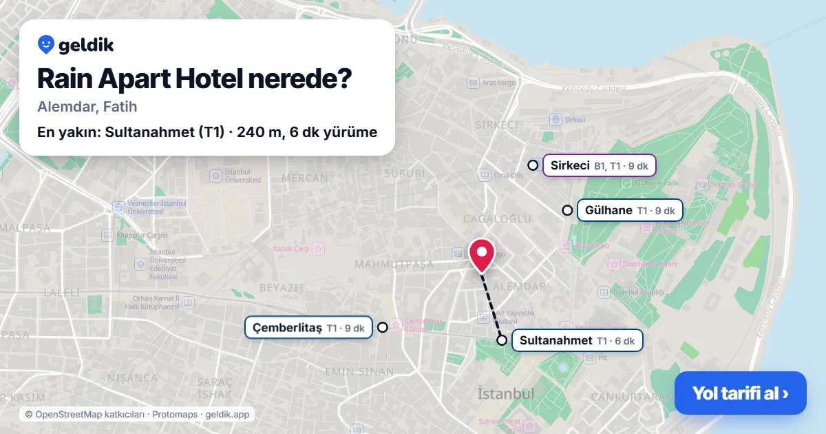 Rain Apart Hotel nerede: haritada konumu ve en yakın duraklar, yürüme süreleriyle