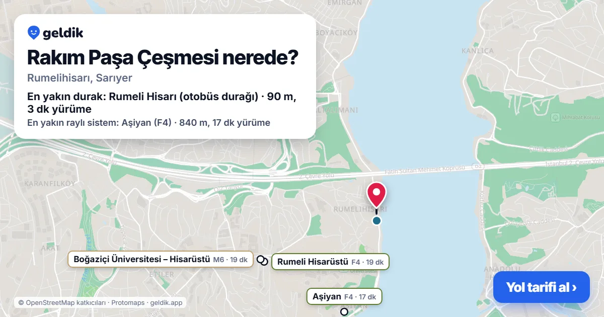 Rakım Paşa Çeşmesi nerede: haritada konumu ve en yakın duraklar, yürüme süreleriyle