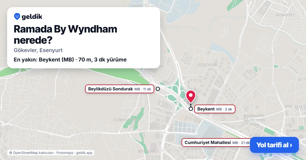Ramada By Wyndham nerede: haritada konumu ve en yakın duraklar, yürüme süreleriyle