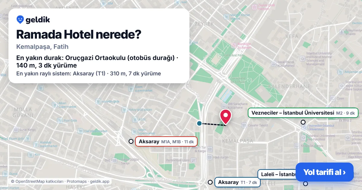 Where is Ramada Hotel: map with its location and the nearest stops, with walking times