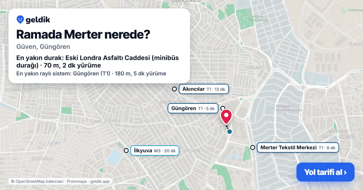 Where is Ramada Merter: map with its location and the nearest stops, with walking times