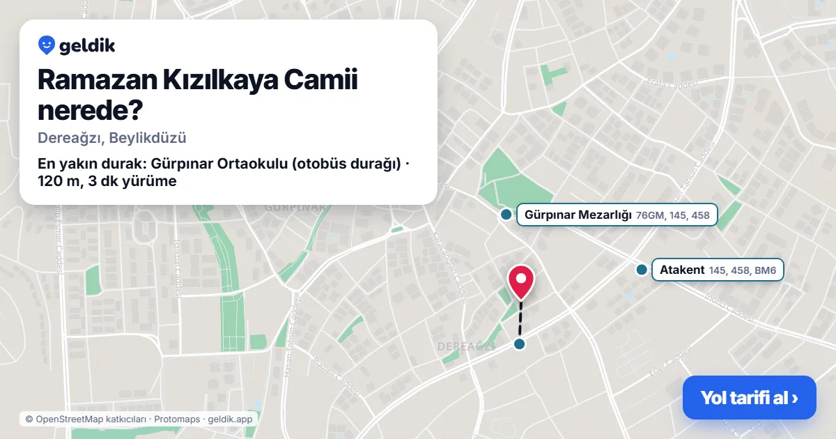 Where is Ramazan Kızılkaya Camii: map with its location and the nearest stops, with walking times