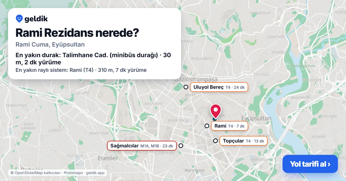 Where is Rami Rezidans: map with its location and the nearest stops, with walking times