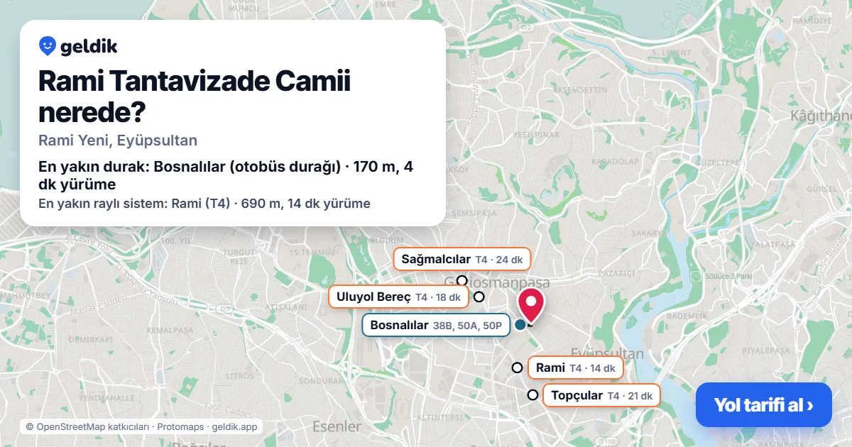 Rami Tantavizade Camii nerede: haritada konumu ve en yakın duraklar, yürüme süreleriyle