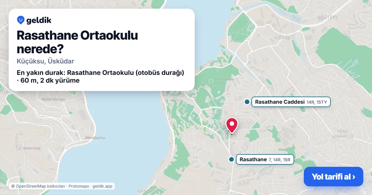 Rasathane Ortaokulu nerede: haritada konumu ve en yakın duraklar, yürüme süreleriyle