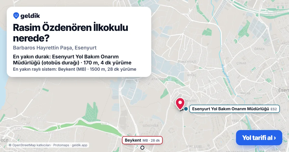 Where is Rasim Özdenören İlkokulu: map with its location and the nearest stops, with walking times