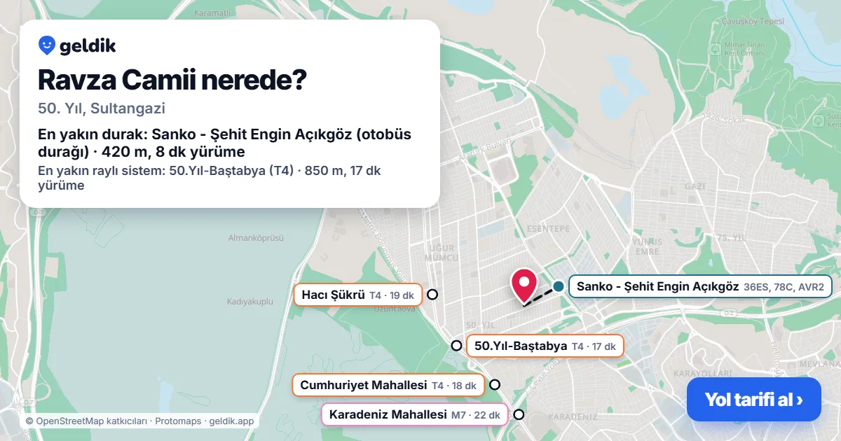 Ravza Camii nerede: haritada konumu ve en yakın duraklar, yürüme süreleriyle