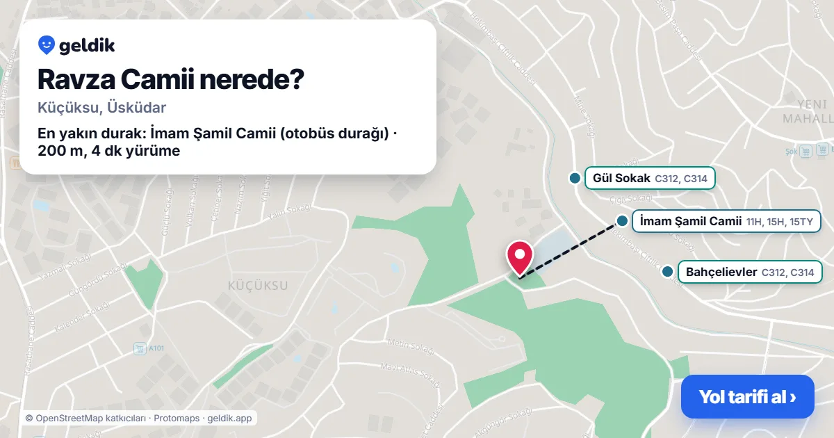 Ravza Camii nerede: haritada konumu ve en yakın duraklar, yürüme süreleriyle