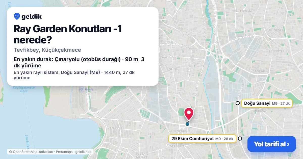 Where is Ray Garden Konutları -1: map with its location and the nearest stops, with walking times