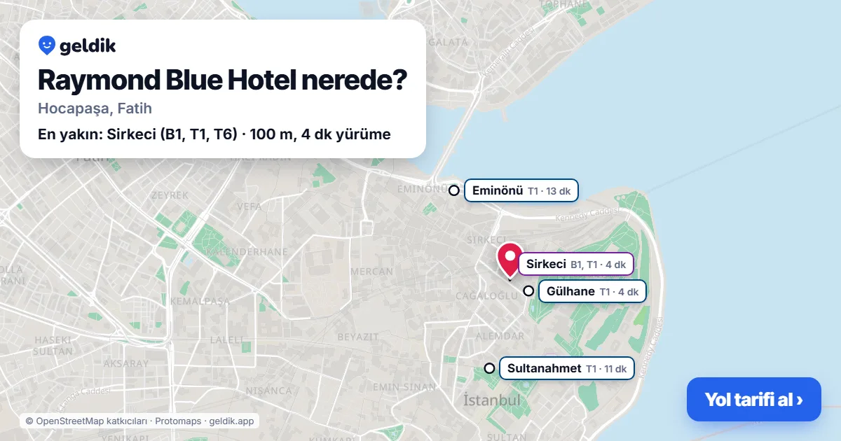 Where is Raymond Blue Hotel: map with its location and the nearest stops, with walking times