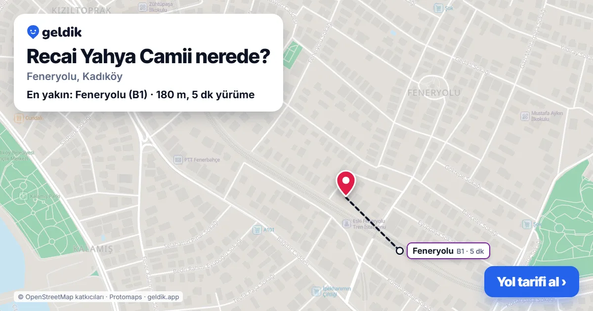 Recai Yahya Camii nerede: haritada konumu ve en yakın duraklar, yürüme süreleriyle