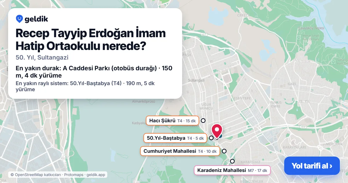 Recep Tayyip Erdoğan İmam Hatip Ortaokulu nerede: haritada konumu ve en yakın duraklar, yürüme süreleriyle
