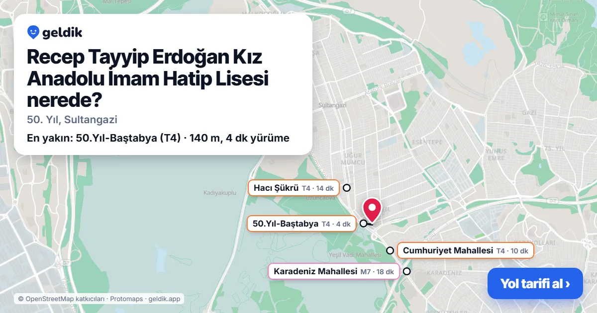 Where is Recep Tayyip Erdoğan Kız Anadolu İmam Hatip Lisesi: map with its location and the nearest stops, with walking times
