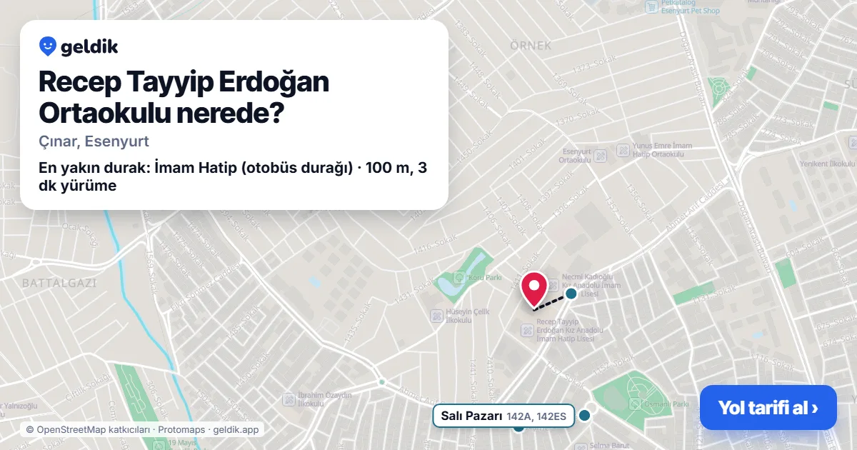 Where is Recep Tayyip Erdoğan Ortaokulu: map with its location and the nearest stops, with walking times