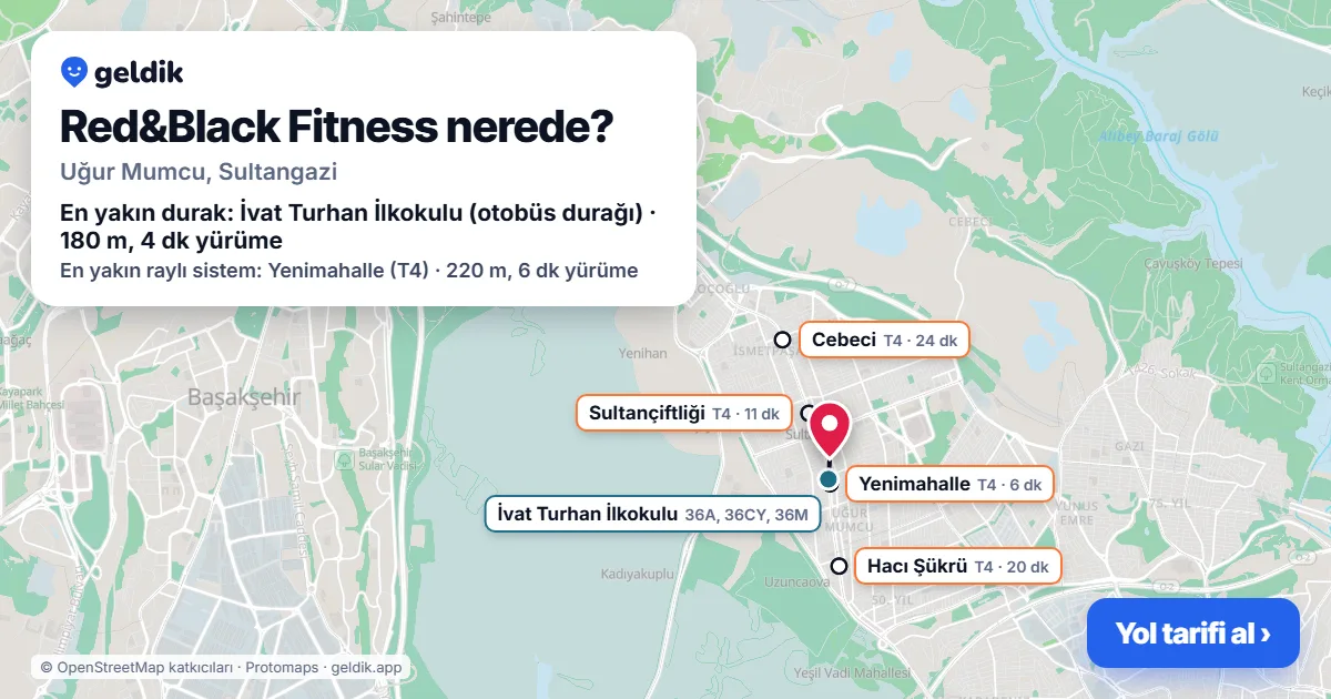 Red&Black Fitness nerede: haritada konumu ve en yakın duraklar, yürüme süreleriyle