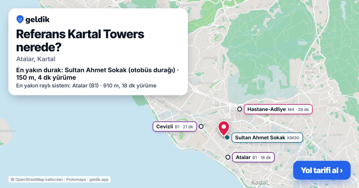 Where is Referans Kartal Towers: map with its location and the nearest stops, with walking times