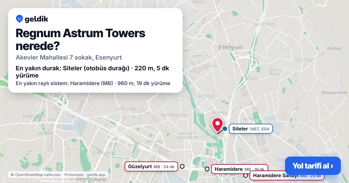 Regnum Astrum Towers nerede: haritada konumu ve en yakın duraklar, yürüme süreleriyle