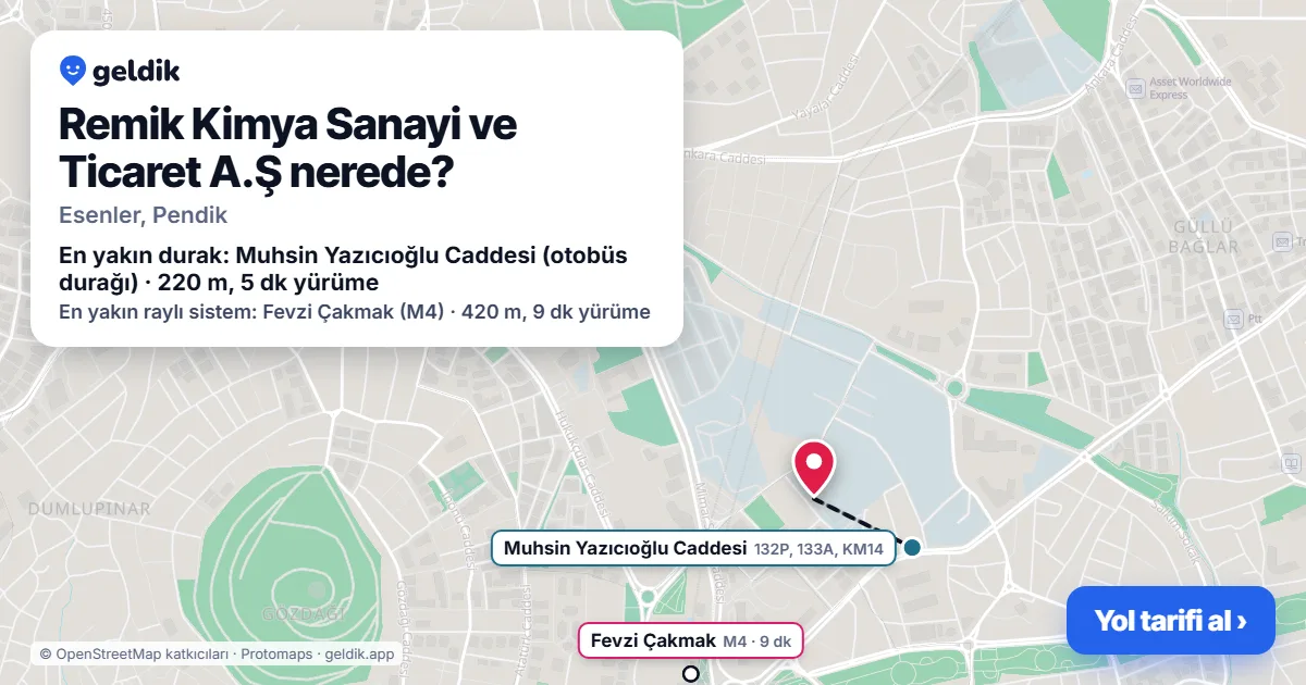 Remik Kimya Sanayi ve Ticaret A.Ş nerede: haritada konumu ve en yakın duraklar, yürüme süreleriyle