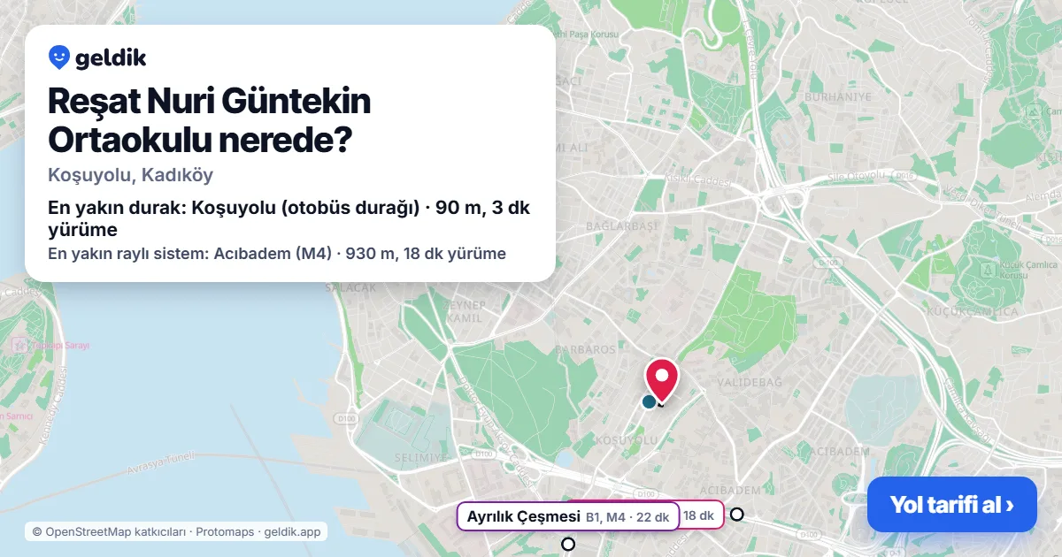 Reşat Nuri Güntekin Ortaokulu nerede: haritada konumu ve en yakın duraklar, yürüme süreleriyle