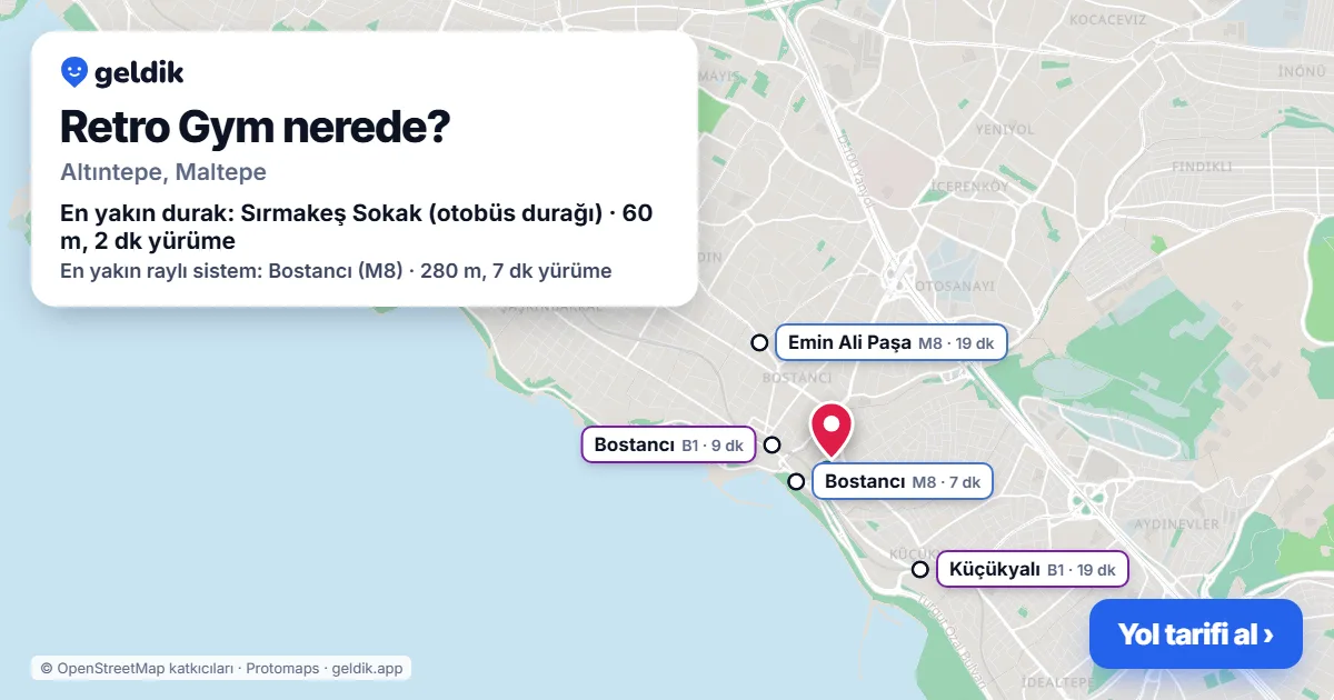 Where is Retro Gym: map with its location and the nearest stops, with walking times