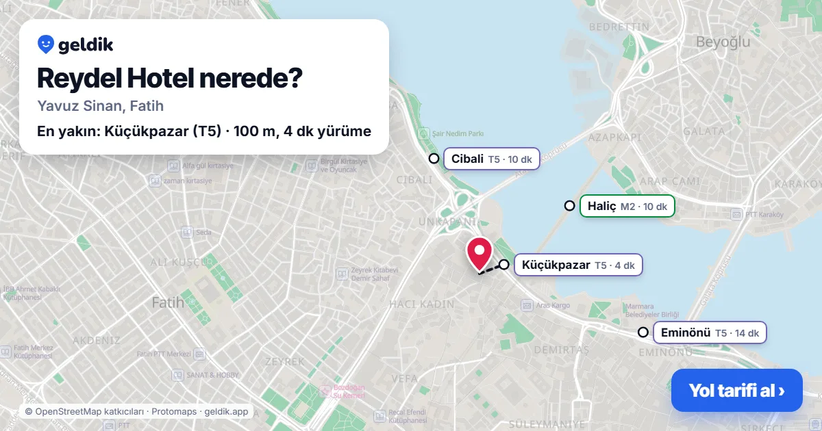 Where is Reydel Hotel: map with its location and the nearest stops, with walking times