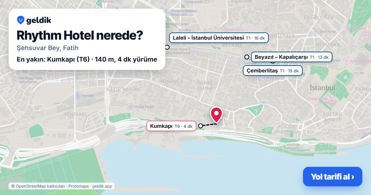 Rhythm Hotel nerede: haritada konumu ve en yakın duraklar, yürüme süreleriyle