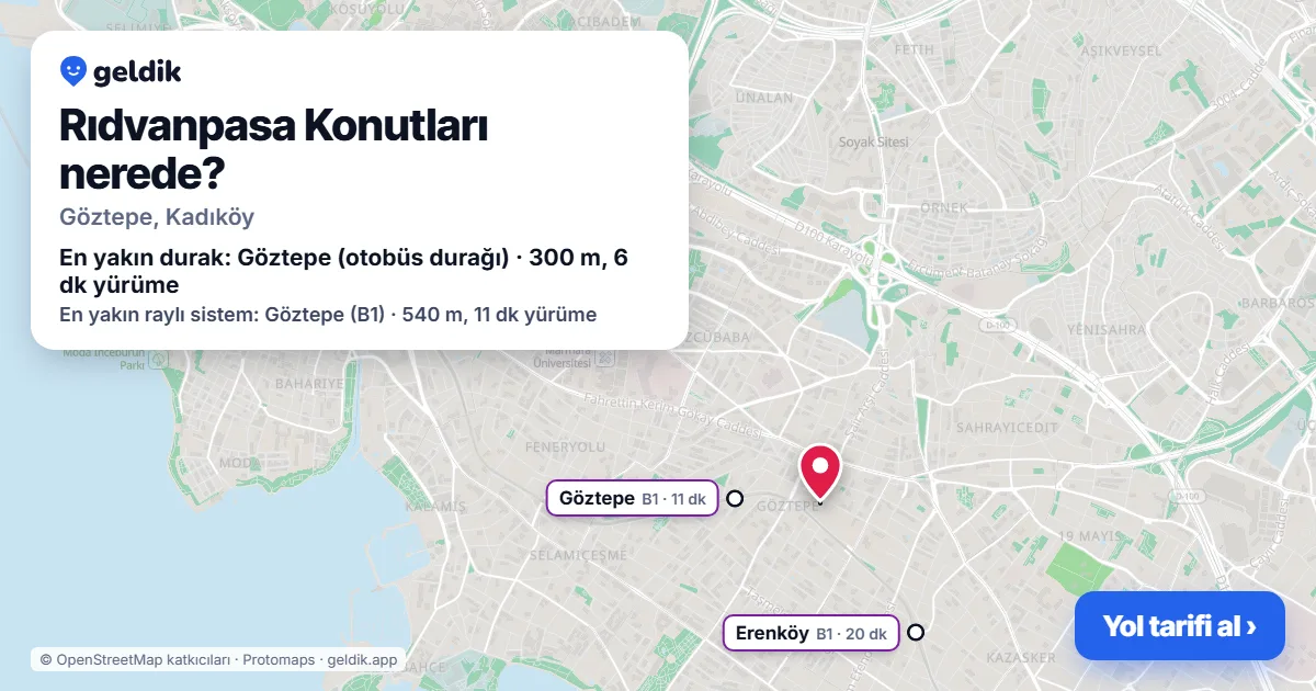 Rıdvanpasa Konutları nerede: haritada konumu ve en yakın duraklar, yürüme süreleriyle