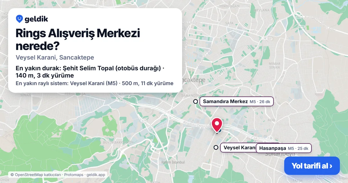 Rings Alışveriş Merkezi nerede: haritada konumu ve en yakın duraklar, yürüme süreleriyle