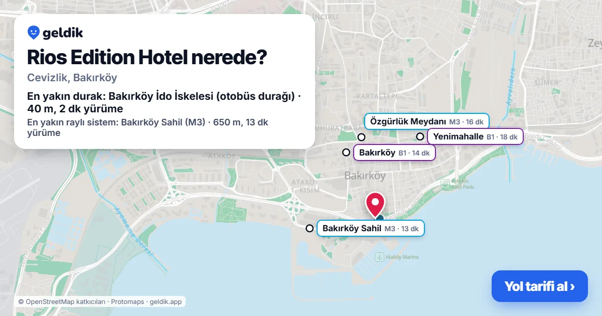 Rios Edition Hotel nerede: haritada konumu ve en yakın duraklar, yürüme süreleriyle