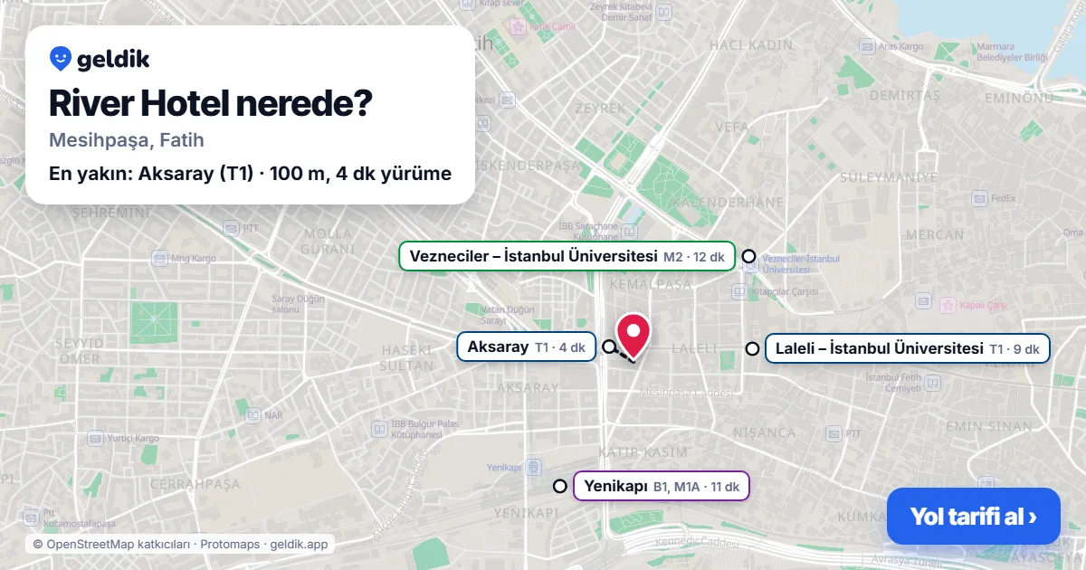 Where is River Hotel: map with its location and the nearest stops, with walking times