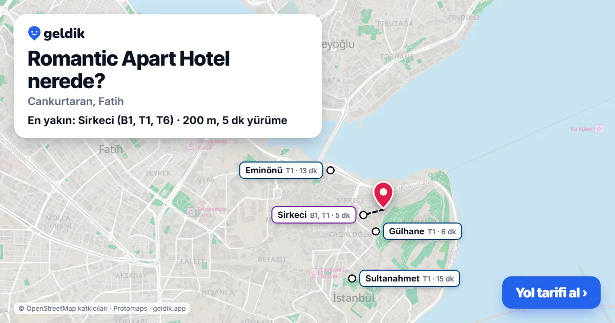Romantic Apart Hotel nerede: haritada konumu ve en yakın duraklar, yürüme süreleriyle