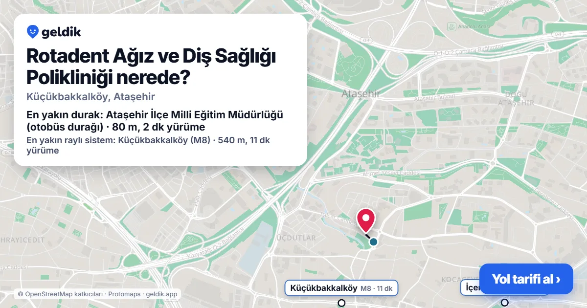 Where is Rotadent Ağız ve Diş Sağlığı Polikliniği: map with its location and the nearest stops, with walking times