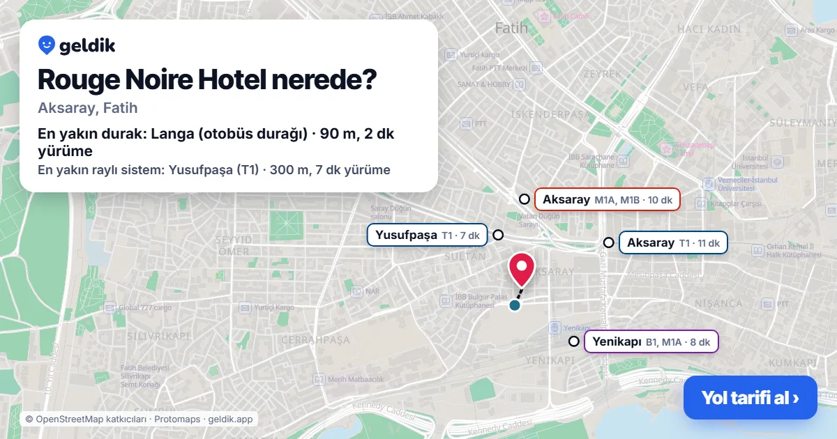 Where is Rouge Noire Hotel: map with its location and the nearest stops, with walking times