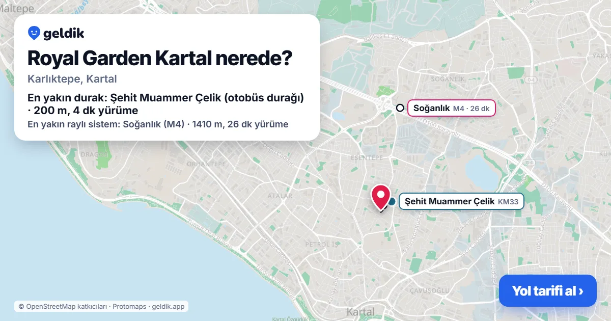 Royal Garden Kartal nerede: haritada konumu ve en yakın duraklar, yürüme süreleriyle
