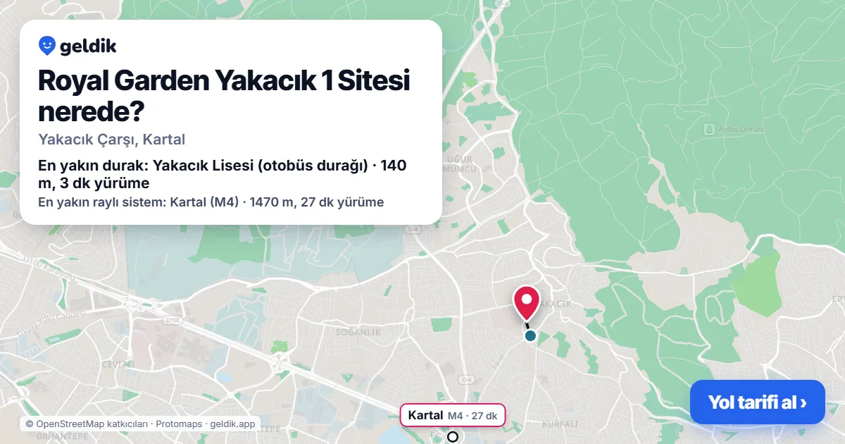 Where is Royal Garden Yakacık 1 Sitesi: map with its location and the nearest stops, with walking times