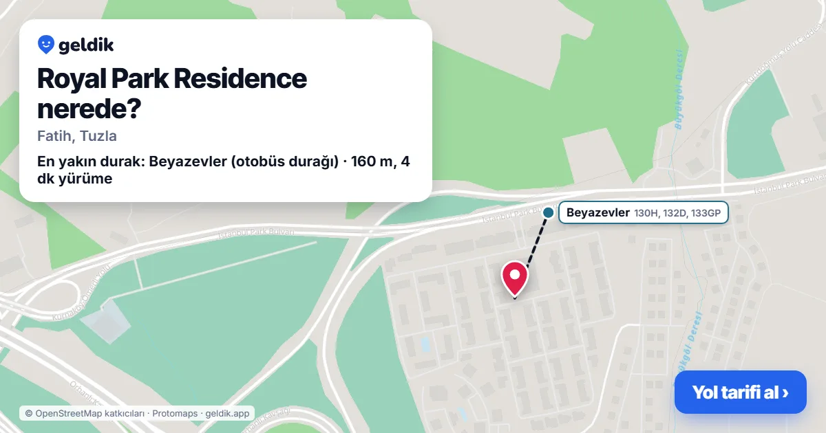 Royal Park Residence nerede: haritada konumu ve en yakın duraklar, yürüme süreleriyle