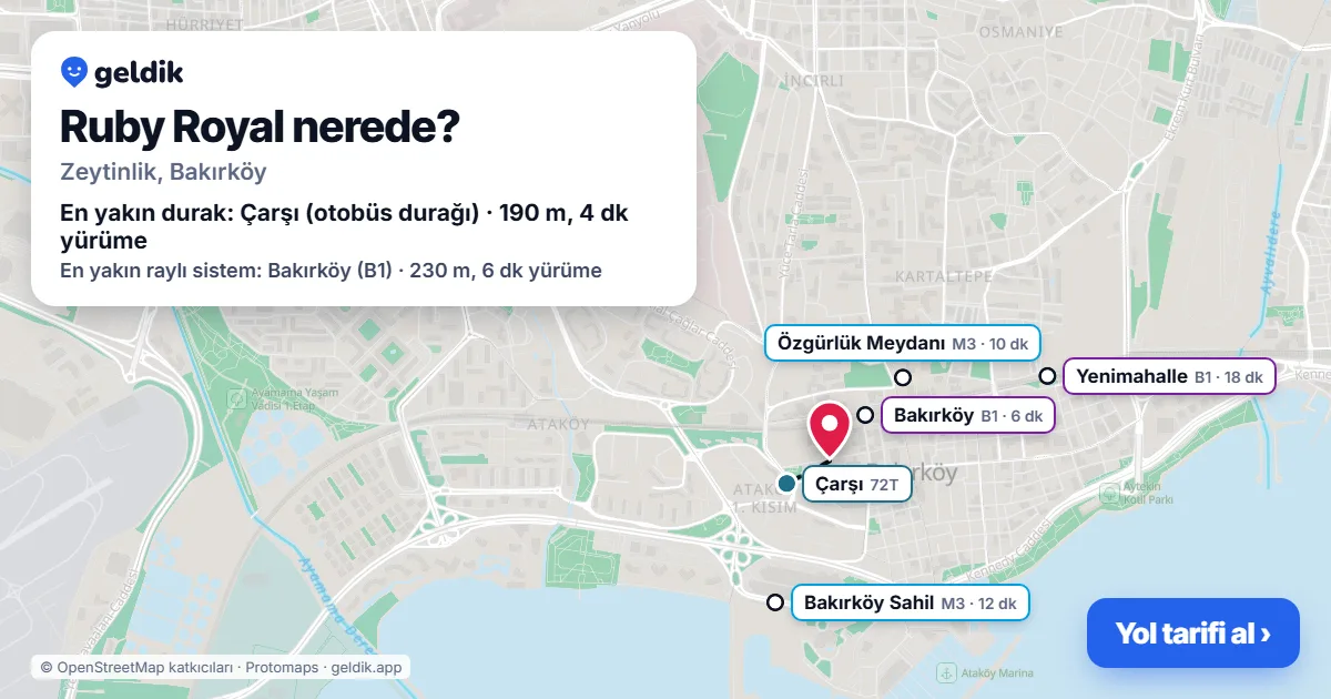 Ruby Royal nerede: haritada konumu ve en yakın duraklar, yürüme süreleriyle