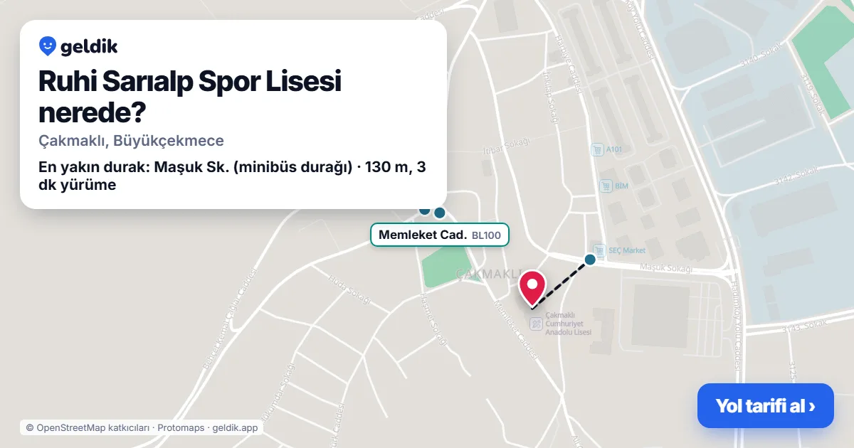 Ruhi Sarıalp Spor Lisesi nerede: haritada konumu ve en yakın duraklar, yürüme süreleriyle