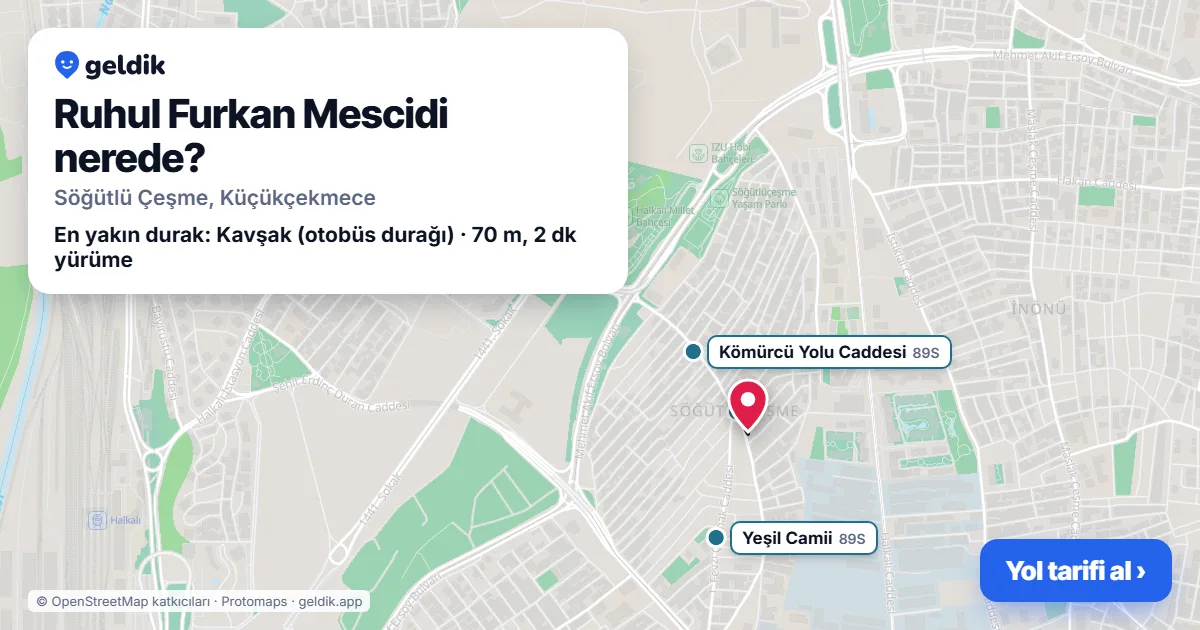 Where is Ruhul Furkan Mescidi: map with its location and the nearest stops, with walking times