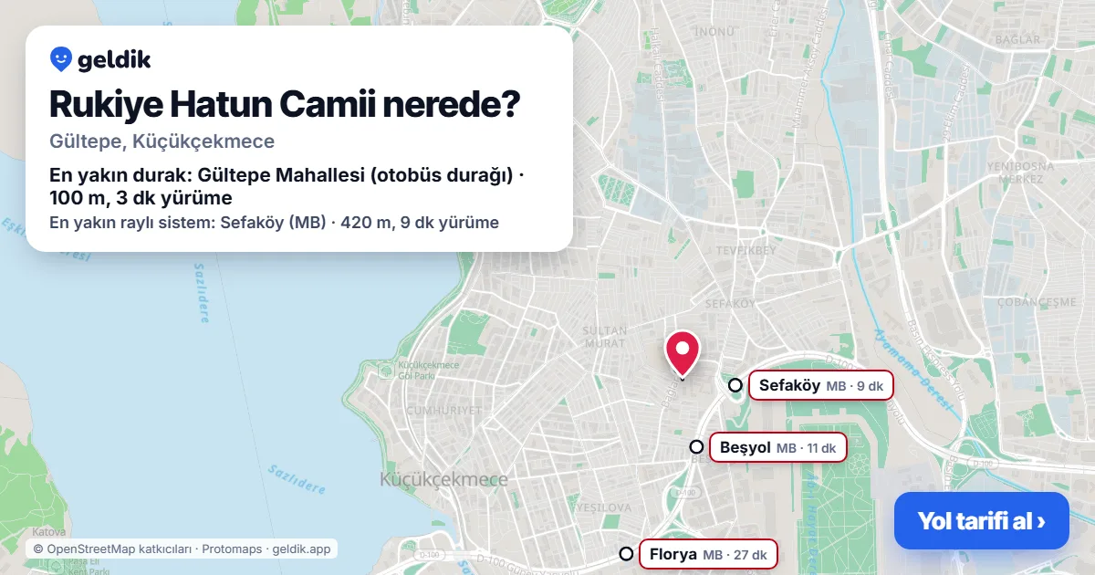 Where is Rukiye Hatun Camii: map with its location and the nearest stops, with walking times