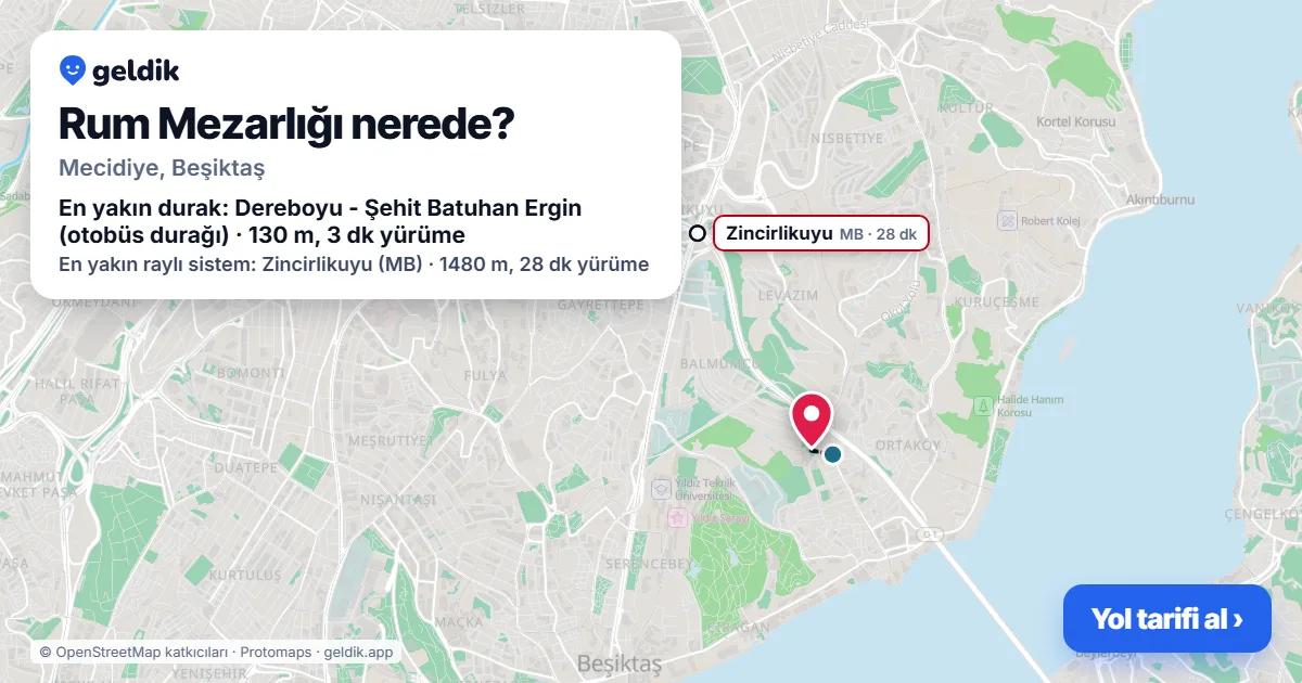 Rum Mezarlığı nerede: haritada konumu ve en yakın duraklar, yürüme süreleriyle