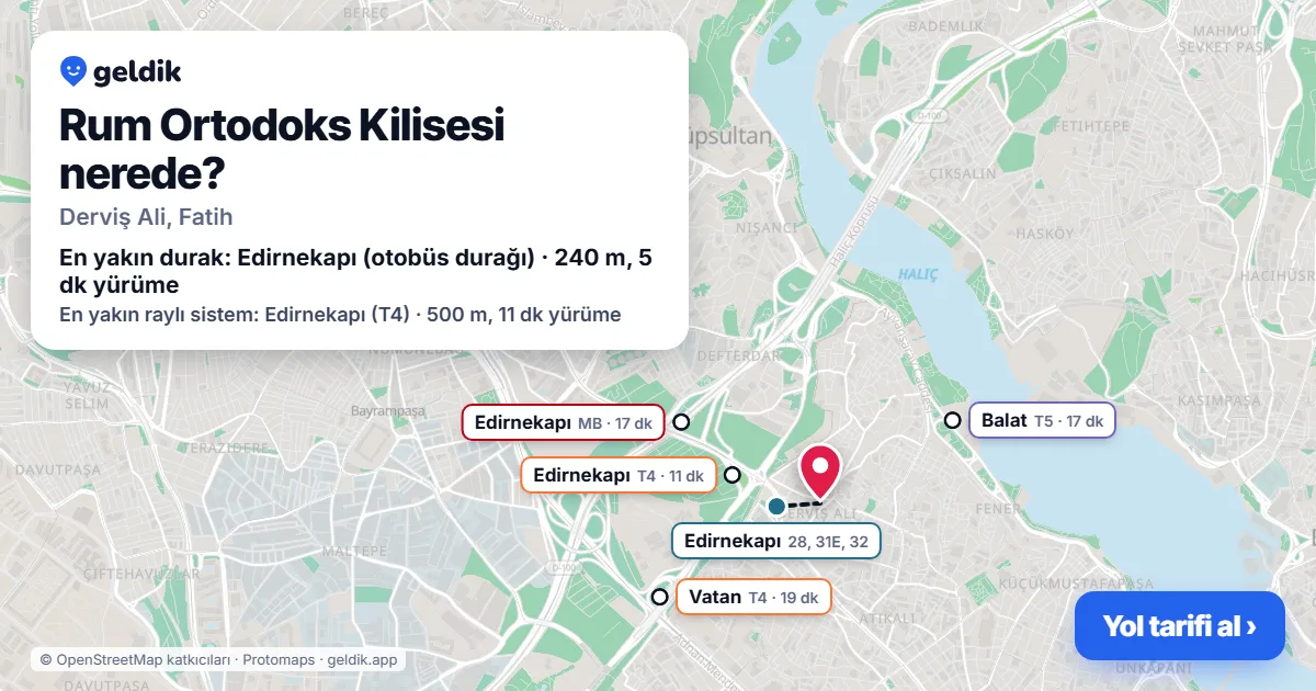 Where is Rum Ortodoks Kilisesi: map with its location and the nearest stops, with walking times