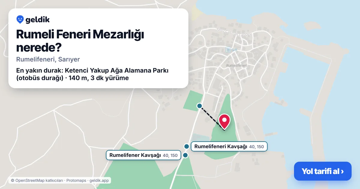 Rumeli Feneri Mezarlığı nerede: haritada konumu ve en yakın duraklar, yürüme süreleriyle