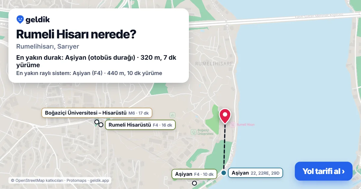 Rumeli Hisarı nerede: haritada konumu ve en yakın duraklar, yürüme süreleriyle
