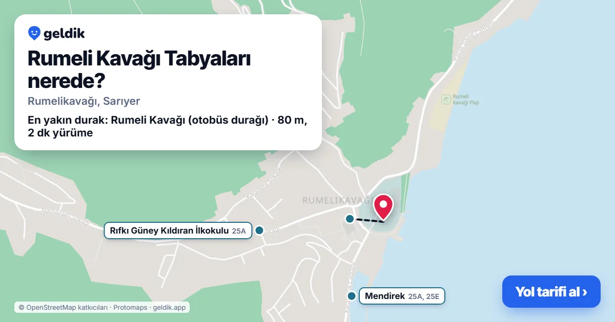 Rumeli Kavağı Tabyaları nerede: haritada konumu ve en yakın duraklar, yürüme süreleriyle
